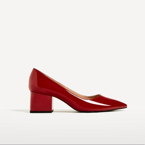 Zara Shoes - Zara Red Patent Block Pointed Toe Heels Sz 37